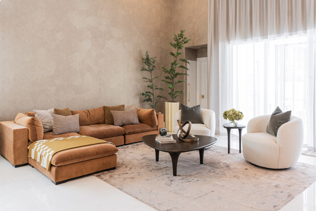 a living room with a couch and a coffee table