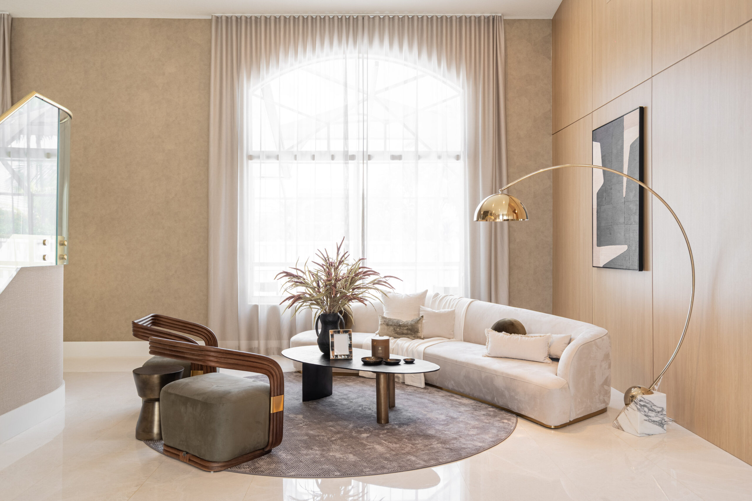a living room with a couch and a table